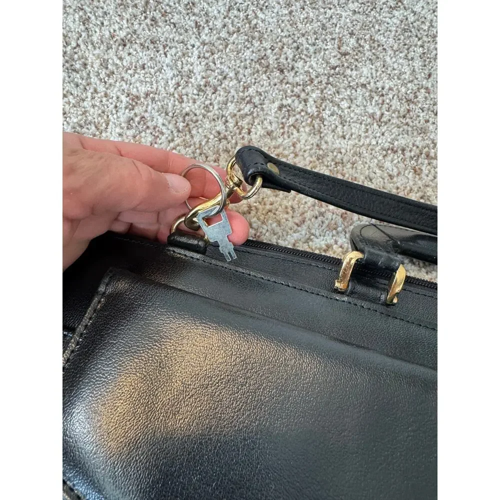 Vintage Black Leather Briefcase Crossbody Bag Made in Argentina